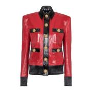 Balmain Tvåfärgad lackläderjacka Red, Dam