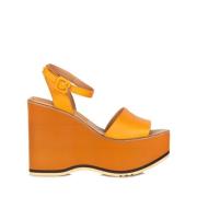 Paloma Barceló Läderkilar sandal med ankelrem Orange, Dam