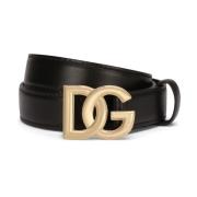 Dolce & Gabbana Svart läderbälte med guldlogospänne Black, Dam