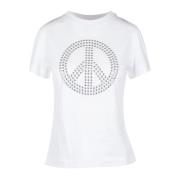 Moschino Studded Peace Symbol T-tröja White, Dam