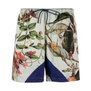 Dries Van Noten Grå Piperi Print Elastisk Midja Shorts Multicolor, Her...