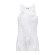 The Attico Vit Bomull Ribbad Tanktop med Strass White, Dam