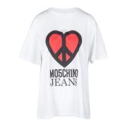 Moschino Bomull T-shirt med Front Logo Print White, Dam