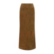 Marni Suede Leather High-Waisted Midi Skirt Brown, Dam