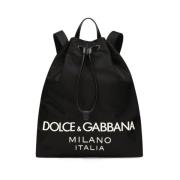 Dolce & Gabbana Svart Logo Bucket Ryggsäck Aw24 Black, Herr