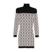 Elisabetta Franchi Elegant Jacquard Stickad Klänning Aw24 Black, Dam