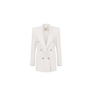 Elisabetta Franchi Ivory Crêpe Blazer med Guld Knappar White, Dam