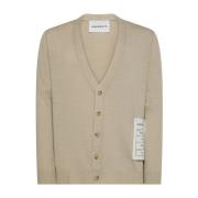 Amaránto Beige Bomull V-ringad Cardigan Sweater Beige, Herr