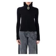 JW Anderson Svart Stickad Kofta Med Dragkedja Ankare Broderi Black, Da...