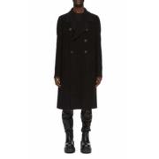 Rick Owens Svart Ull Officer Coat Dubbelknäppt Black, Herr