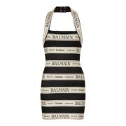 Balmain Jacquard halterneck klänning med bandmotiv Black, Dam