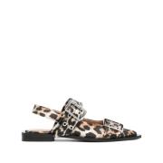 Ganni Leopardmönstrade Slingback Blockklack Skor Multicolor, Dam