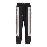 Balmain Monogrammönstrade Joggingbyxor med Scarf-detaljer Black, Herr