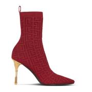 Balmain Moneta monogramstickade ankelboots Red, Dam