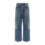 R13 Breda bomullsjeans med läderpatch Blue, Dam