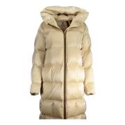 K-Way Beige Quiltad Huva Jacka med Fickor Beige, Dam