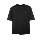 Ami Paris Ribbad T-shirt med Label Stitching Black, Herr