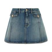 Alexander McQueen Stilig Denim Mini Kjol Blue, Dam