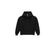 Saint Laurent Halv-Zip Hoodie Bomullsweatshirt Black, Herr