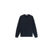 Stone Island Ekologisk Bomulls Sweatshirt med Ribbade Detaljer Blue, H...