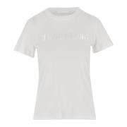 Helmut Lang Bomull Crew Neck T-shirt Broderad Logo White, Dam