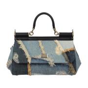 Dolce & Gabbana Handväska i patchwork denim med smyckesked Blue, Dam