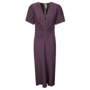 Victoria Beckham Samlad V-ringad Midi Klänning Purple, Dam