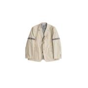 Thom Browne Beige blazerjacka med randig foder Beige, Herr