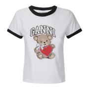 Ganni Jersey Bear T-shirt White, Dam