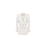 Elisabetta Franchi Dubbelknäppt Ivory Crêpe Blazer Beige, Dam