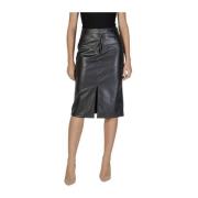 Vila Svart Polyester Midi Kjol Black, Dam