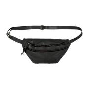 Btfcph Svart läder bumbag med frontfickor med dragkedja Black, Dam