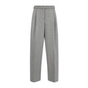 Jil Sander Rutig Wide-Leg Ullbyxor med Bälte Gray, Dam