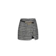 Elisabetta Franchi Svart Vit Tartan Asymmetrisk Kjol Guldspänne Black,...