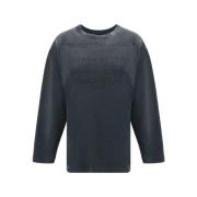 Maison Margiela Räfflad bomulls sweatshirt med logobroderi Black, Dam