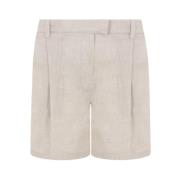 Brunello Cucinelli Beige Linne Shorts med Elastisk Midja Beige, Dam