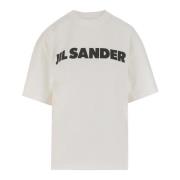 Jil Sander Logo Bomull T-shirt Elfenben Oversized Passform White, Dam