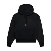 Ami Paris Ekologisk Bomull Broderad Logga Hoodie Black, Herr