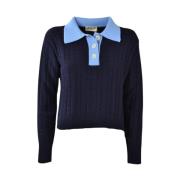 Roy Roger's Ull Kashmir Crop Sweater Polo Blue, Dam