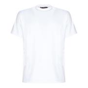 Low Brand Vit Bomull T-shirt med Ribbad Halshals White, Herr