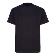 Low Brand Svart bomull T-shirt med ribbad halvhals Black, Herr