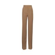 Saint Laurent Beige Silk High Waist Trousers Brown, Dam