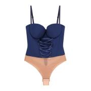 Elisabetta Franchi Satin Lace Body med dragkedja Blue, Dam