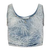 Palm Angels Kort denimtopp Blue, Dam