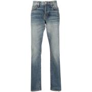 Tom Ford Slim-Fit Denim Jeans med Suede Logo Blue, Herr