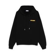 Off White Svart Ribbstickad Sweatshirt med Ficka Black, Herr