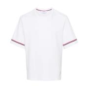 Thom Browne Randig bomullst-shirt med logotyp White, Herr