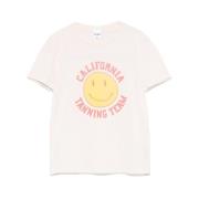 Re/Done Smiley Face Print Crew Neck T-shirt White, Dam