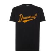 Dsquared2 Svart Bomullstryck Crew Neck T-shirt Black, Herr