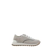 Brunello Cucinelli Lädersneakers med varumärkestryck Gray, Dam